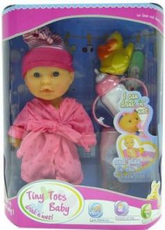 Пупс Shantou Gepai Tiny Tots Baby в розовом халате с аксессуарами (пьет, писает) 23 см пьющая писающая