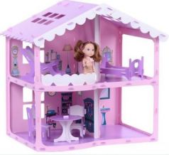 Домик для кукол Дом Анжелика розово-сиреневый с мебелью