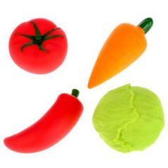 Игрушки пластизоль д/купания "Играем вместе" Овощи (капуста+морковь+томат+перец) в сетке в кор2*25шт