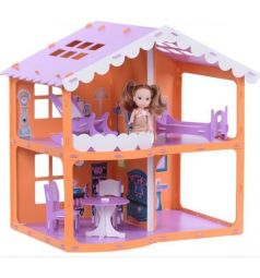 Дом для кукол R&S Дом Анжелика с мебелью (оранжевый/сиреневый) 39 х 55 х 53 см