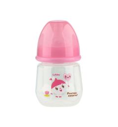 Бутылочка Lubby Малышарики для кормления полипропилен с рождения, 125 мл, цвет: розовый
