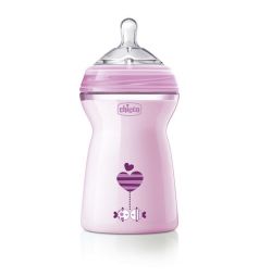 Бутылочка Chicco Natural Feeling с силиконовой соской с флексорами полипропилен с 6 месяцев, 330 мл, цвет: розовый