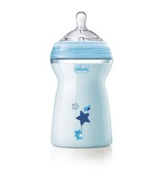 Бутылочка Chicco Natural Feeling с силиконовой соской с флексорами полипропилен с 6 месяцев, 330 мл, цвет: голубой