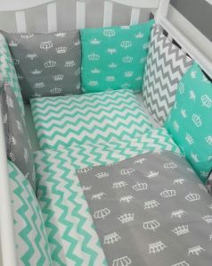 Комплект постельного белья By Twinz Короны, цвет: серый/салатовый одеяло 100 х 140 см