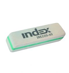 Ластик каучук Index скошенный белый с зеленой полосой