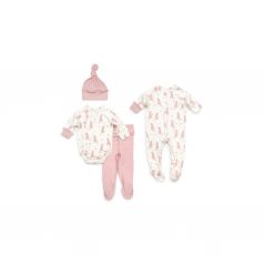 Комплект на выписку Кисуля Happy Baby, цвет: белый/розовый комбинезон/боди/ползунки/шапка
