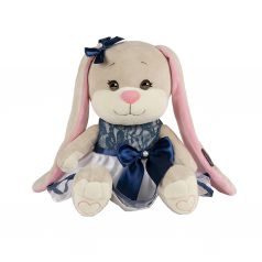 Мягкая игрушка Jack&Lin Зайка в Сине-Белом Платье с Бантом 25 см