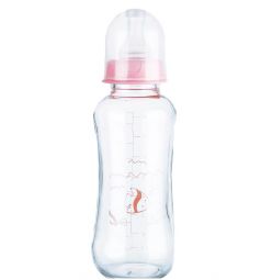 Бутылочка Ням-Ням для кормления стекло с 0 мес, 250 мл, цвет: розовый