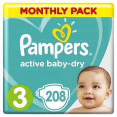 Подгузники Pampers Active Baby-Dry Размер 3 (Midi) (5-9 кг) 208 шт.