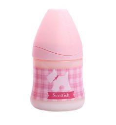 Бутылочка Suavinex Антиколиковая с силиконовой анатомической соской полипропилен 0-6 мес, 150 мл, цвет: бледно-розовый/белая собачка