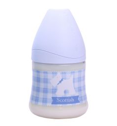 Бутылочка Suavinex Антиколиковая с силиконовой анатомической соской полипропилен 0-6 мес, 150 мл, цвет: бледно-голубой/белая собачка