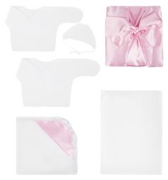 Комплект на выписку Атласный Зайка Моя, цвет: розовый 9 предметов