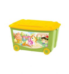 Ящик для игрушек Бытпласт на колесах с аппликацией, цвет: зеленый
