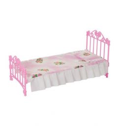 Мебель для куклы Огонек Кроватка розовая с постельным бельем