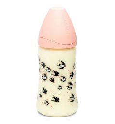 Бутылочка Suavinex 3 Потока Ласточки полипропилен с рождения, 270 мл, цвет: розовый