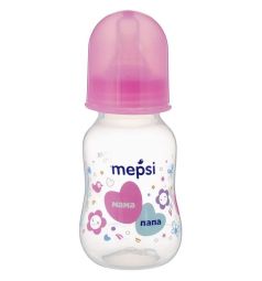 Бутылочка Mepsi пластик с рождения, 125 мл, цвет: розовый