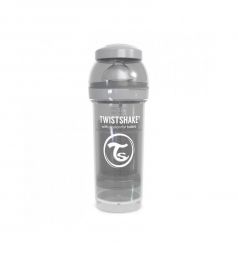 Бутылочка Twistshake для кормления антиколиковая пластик с рождения, 260 мл, цвет: серый