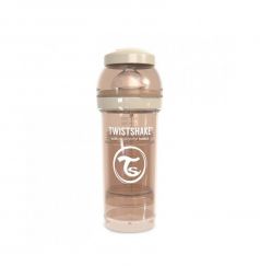 Бутылочка Twistshake для кормления антиколиковая пластик с рождения, 260 мл, цвет: бежевый