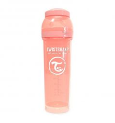 Бутылочка Twistshake для кормления антиколиковая пластик с рождения, 330 мл, цвет: персиковый