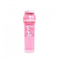 Бутылочка Twistshake для кормления антиколиковая пластик с рождения, 330 мл, цвет: розовый