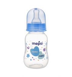 Бутылочка Mepsi для кормления с силиконовой соской пластик с рождения, 125 мл, цвет: синий