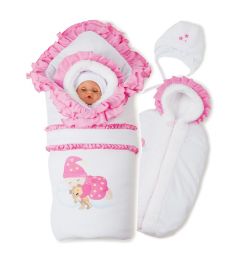 Комплект на выписку Соня Babyglory, цвет: розовый/белый одеяло/конверт/шапка/ползунки/распашонка/пояс