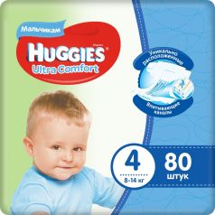 Подгузники Huggies Ultra Comfort 4 для мальчиков 8-14 кг, 80шт.
