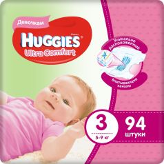 Подгузники Huggies Ultra Comfort 3 для девочек 5-9 кг, 94шт.