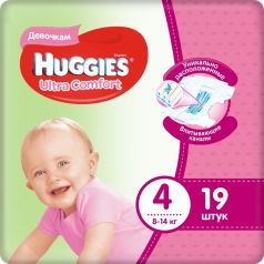 Подгузники Huggies Ultra Comfort 4 для девочек 8-14 кг, 19шт.