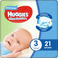 Подгузники Huggies Ultra Comfort 3 для мальчиков, 5-9 кг, 21шт.