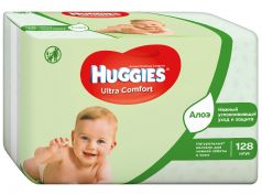 Детские влажные салфетки Huggies Ultra Comfort Natural Duo с алоэ, 2x64шт.