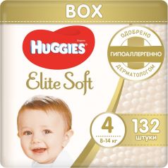 Подгузники Huggies Elite Soft 4, 8-14кг, 132шт.