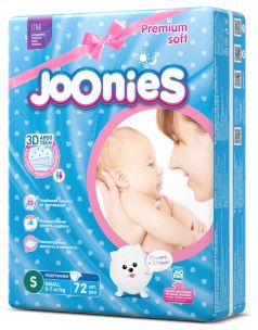 Подгузники Joonies Premium Soft, размер S (3-7кг), 72шт.