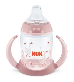Обучающая бутылочка NUK First Choice с насадкой из силикона и ручками, розовая, 150мл
