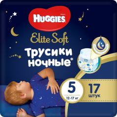 Ночные трусики-подгузники Huggies Elite Soft 5, 12-17кг, 17шт.