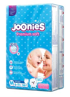 Подгузники-трусики Joonies Premium Soft, размер M (6-11кг), 56шт.