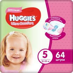 Подгузники Huggies Ultra Comfort 5, 12-22кг, для девочек, 64шт.