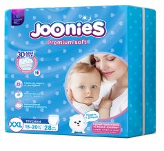 Подгузники-трусики Joonies Premium Soft, размер XXL (15-20кг), 28шт.