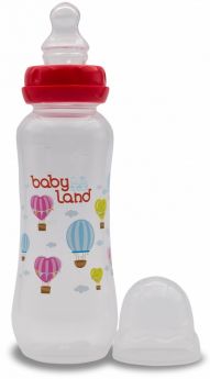Бутылочка для кормления BabyLand ортодонтическая с узким горлышком и силиконовой соской (в ассорт.), 240мл