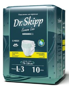 Подгузники для взрослых Dr. Skipp Econom Line L-3, 78-130см, 10шт.