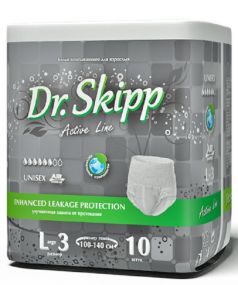 Подгузники-трусы для взрослых Dr. Skipp Active Line L-3, 100-140см, 10шт.
