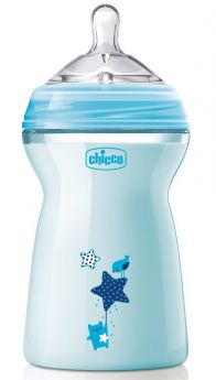 Бутылочка Chicco Natural Feeling с силиконовой соской, 6мес.+, 330мл, голубая