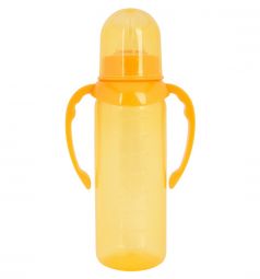 Бутылочка ПоМа с ручками, соска силикон. быстрый поток, оранжевая, 250мл