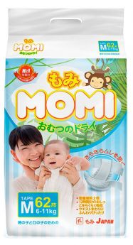 Японские подгузники Momi Monkey Megabox M (6-11кг), 62*2шт.