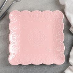 Тарелка квадратная Доляна «Сьюзен», 20х20 см, розовая