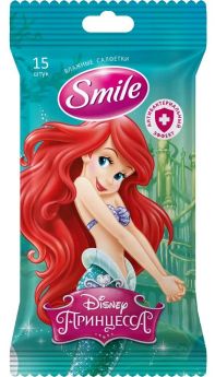 Детские влажные салфетки Smile Disney Princess антибактериальные, 15шт. (в ассорт.)