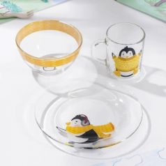 Набор детской посуды Доляна «Пингвинёнок», 3 предмета: миска 450мл, тарелка d=20см, кружка 200мл