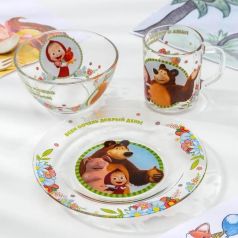 Набор посуды детский «Маша и Медведь. Добрый день», 3 предмета: кружка 250мл, салатник d=13см, тарелка d=19,5см