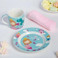 Набор детской посуды "Принцесса": кружка 250мл, тарелка ? 17см, полотенце 15х15см