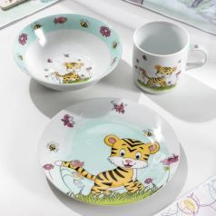 Набор детской посуды Доляна "Тигрёнок", 3 предмета: кружка 250мл, миска 400мл, тарелка 18см